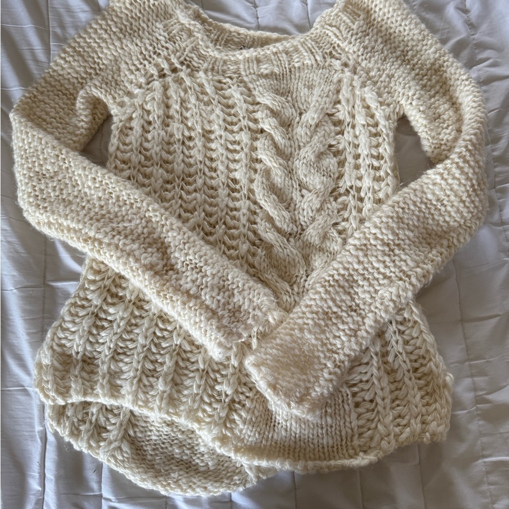 Free People Cream Cable Knit Sweater